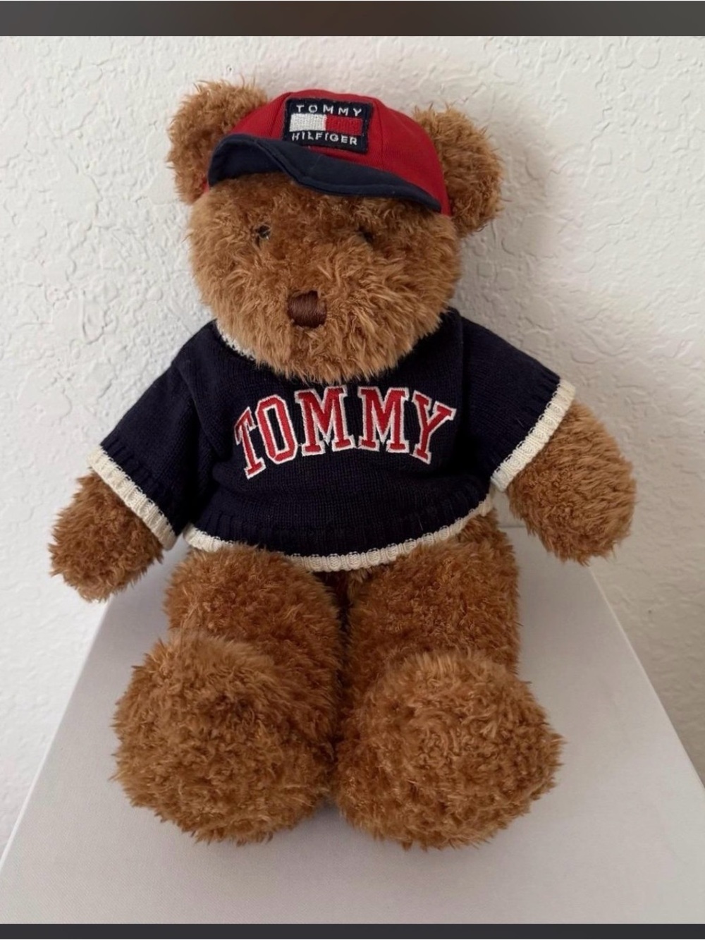 Tommy Hilfiger Brown Plush Bear with Navy Sweater and Red Cap